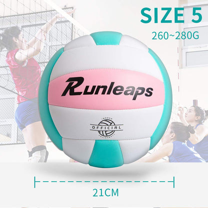 Runleaps Soft Indoor Volleyball, waterproof, lightweight touch, leisure ball for pool, gym, indoor and outdoor (Pink/Light Blue, Size 5)