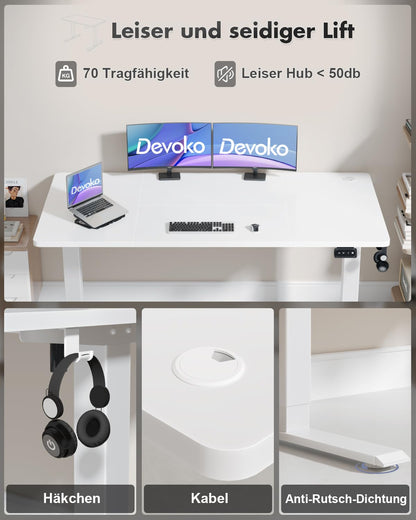 Devoko Height Adjustable Desk, Electric Standing Desk Adjustable Height Table, Sit-Stand Office Desk, Computer Desk with Memory Function, Standing Desk, Office Desk, 100 x 60 cm, White