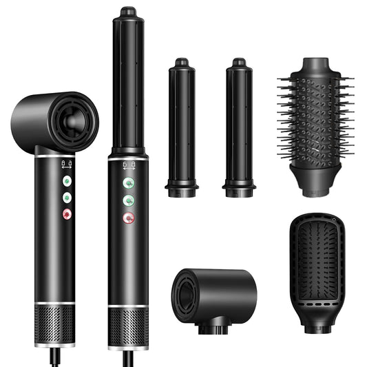 Air Styler 5 in 1, hair styler with 110,000 RPM hair dryer, 20m/s airflow, blow-dry brush, 320 million Ionic Hair Styler Set, auto curling iron, straightening brush, 340g lightweight, quiet, fast-drying.