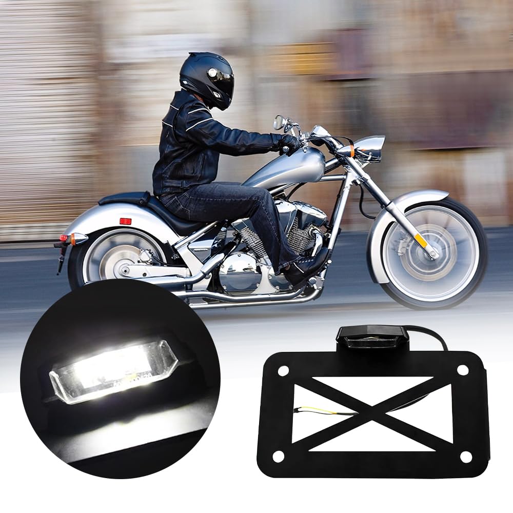 Baceyong motorcycle license plate light bracket, motorcycle side-mount LED taillight license plate holder. Fits motorcycles, sports bikes, cruisers, etc.