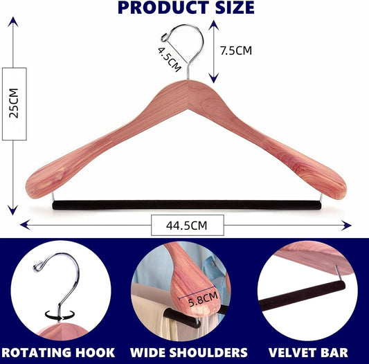 Amber Home 5 Piece 44.5cm Cedar Wood Hangers with Wide Shoulders (5.8cm), Natural Cedar Wood Hangers with Round Bar for Suit Jacket Coat Shirt Pants