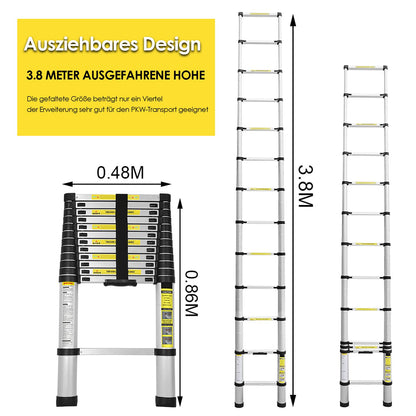 Owlike 3.8M telescoping ladder, non-slip multipurpose ladder 150kg capacity, aluminum household ladder for home repairs decoration wall painting, extendable ladder, multifunction ladder