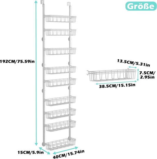 UMDONX 9-tier metal over the door organizer, hanging door organizer, door organizer hanging organizer for bathroom, kitchen, pantry (white)