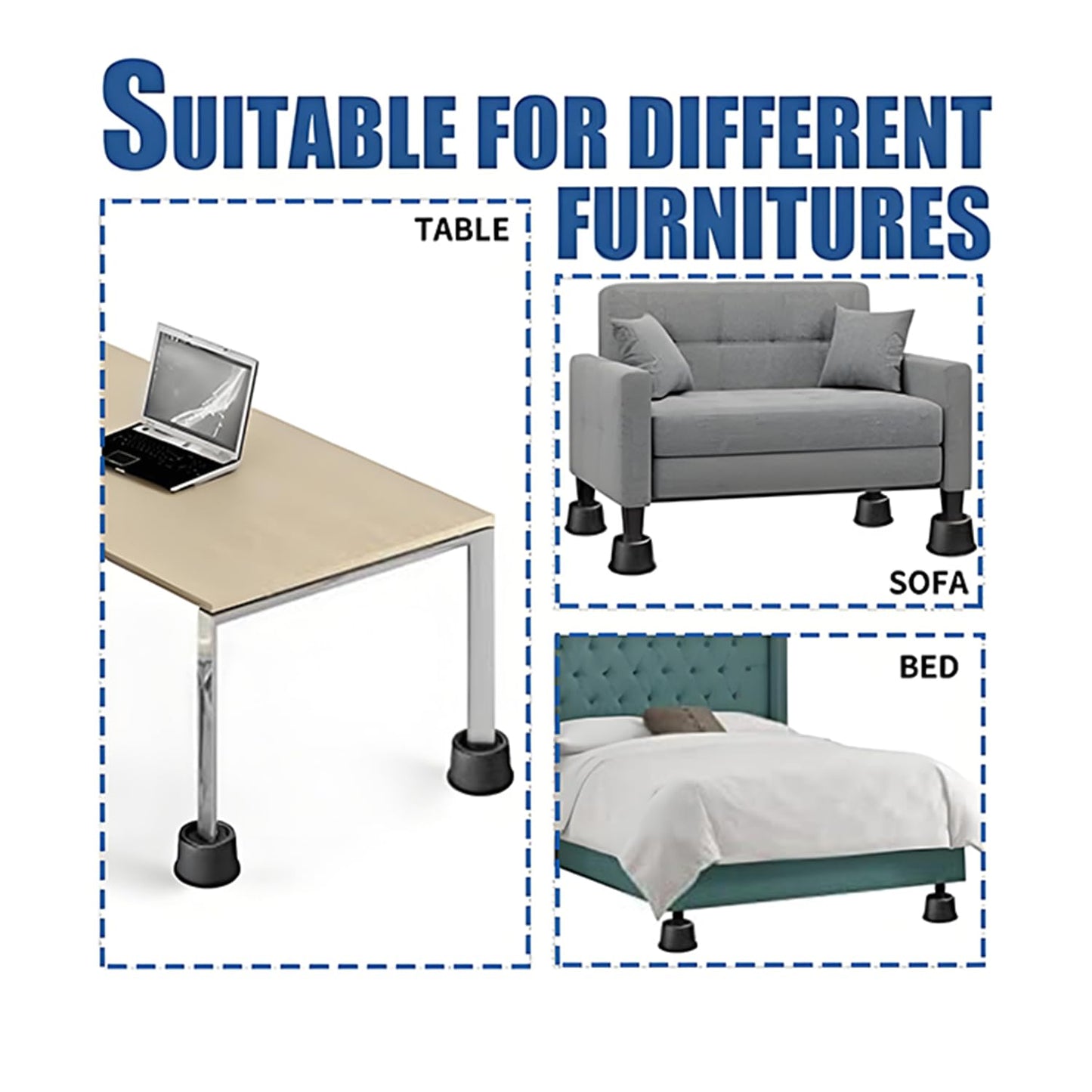tonchean furniture riser set, bed riser with 10cm height, table riser, chair riser. 3-inch diameter elephant foot bed riser.