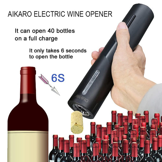 AIKARO - Electric wine bottle opener Automatic electric corkscrew, Rechargeable (Set)