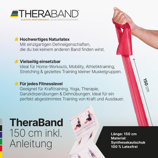 TheraBand 1.50m Set Bundle | Fitness band | Resistance band | Stretch band for full body workout | Training bands for home | Fitness accessory | 100% latex-free (Yellow | Red | Green)