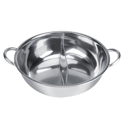 Chinese Hot Pot, Two Room Shabu-Shabu Stainless Steel Pot Deep Pot for 4-5 people, used with induction cooker/gas stove/electric oven/ceramic hob - Silver (34cm)