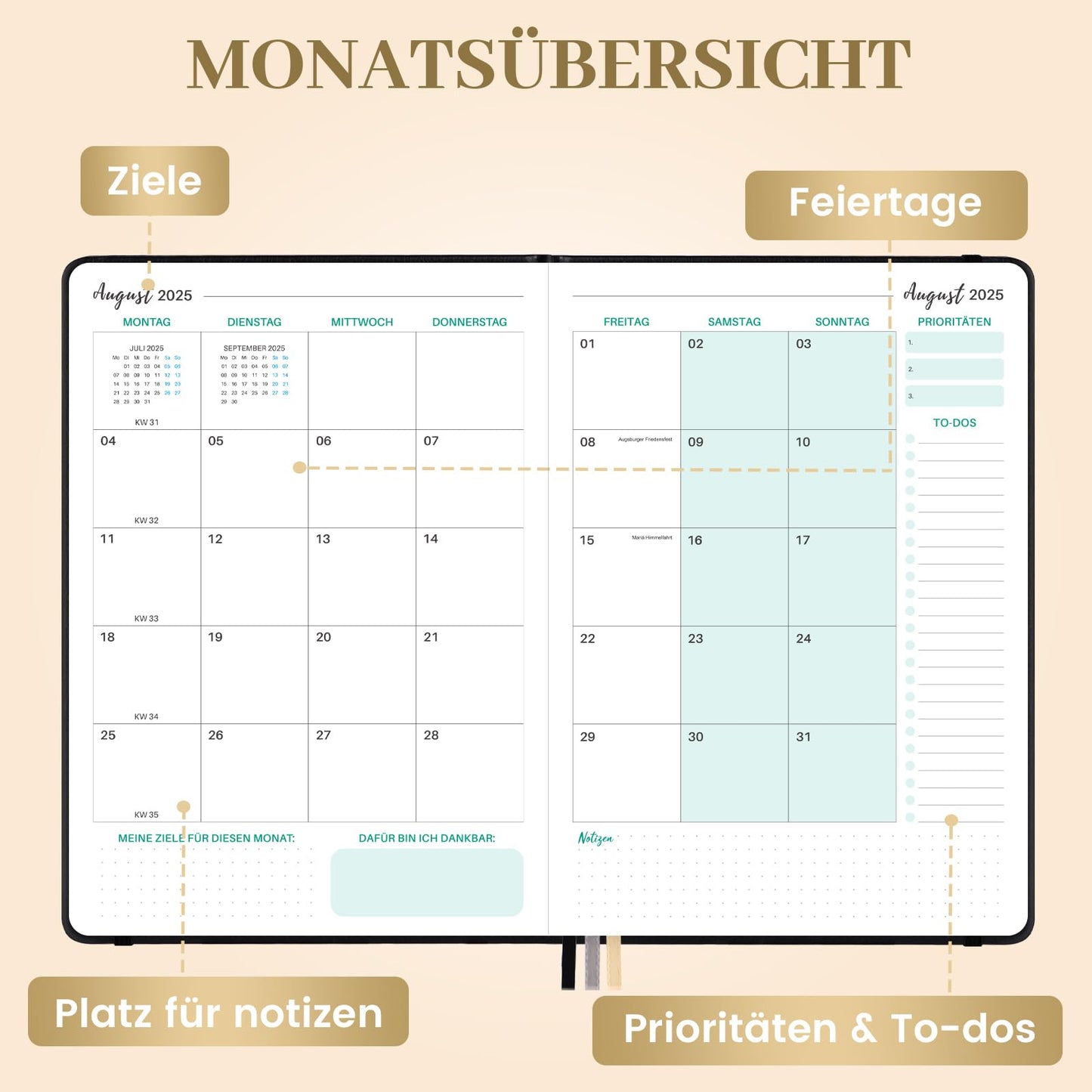 Teacher planner 2025 2026, teacher planner 2025 2026 a5 from August 2025 to July 2026, school planner 2025 2026 for teachers, 17.5x25 cm, hardcover teacher planner, slip pocket, black.