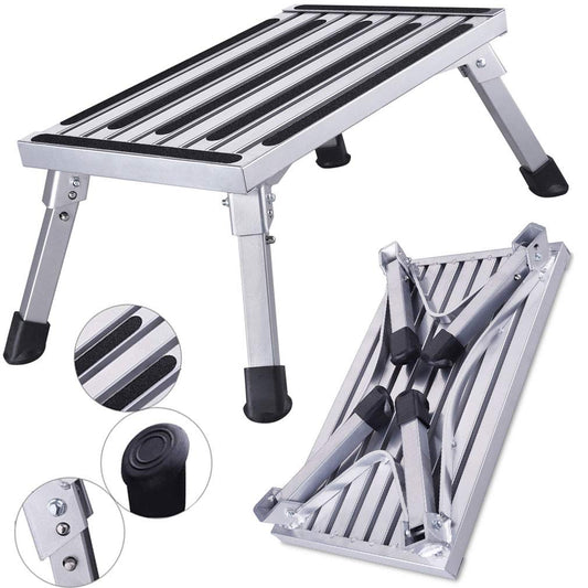 HDM 47x30x23cm Aluminum Folding Step Stool Stepladder 1 Step Work Platform Max Load 150 kg for Kitchen, Bathroom, Camping and more, Foldable Stool with Anti-slip Mat