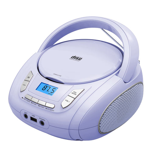 Portable CD Player for Kids - Radio CD Boombox with Bluetooth, FM Radio, USB Input & AUX Connection & Headphone Jack, CD Player for home or on the go (Light Purple)