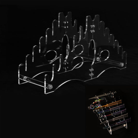 Holds 12 pocket knives Display Stand Knife showcase Collector's knife Display Stand Knife collector Display Stand Acrylic tabletop Knife Stand for pocket knife storage (Transparent)