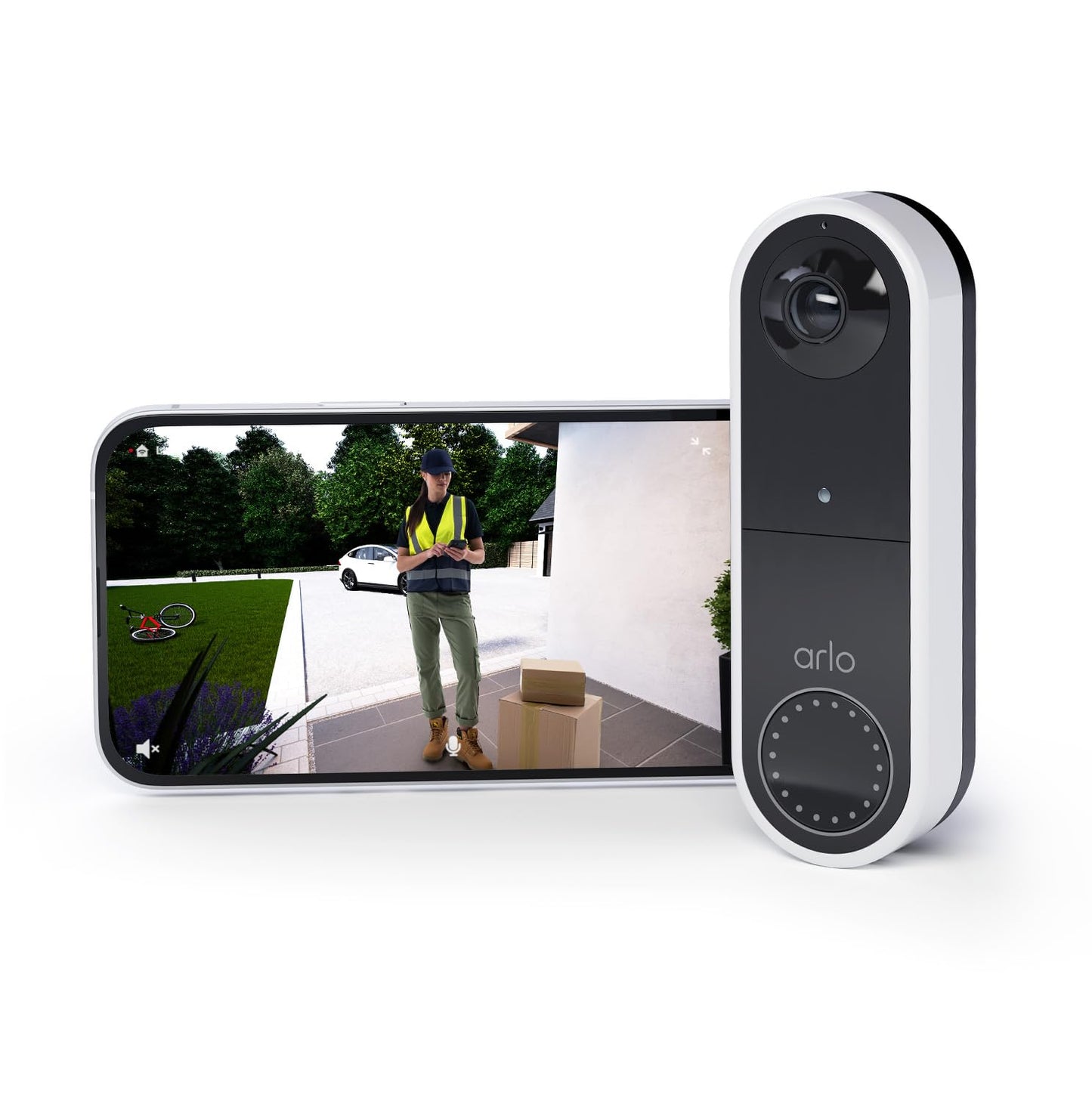 Arlo Wireless Video Doorbell, 1080p HD, RedDot Design winner, 180° field of view, Wi-Fi, motion detection, 2-way audio, siren, night vision + Arlo Secure trial, White