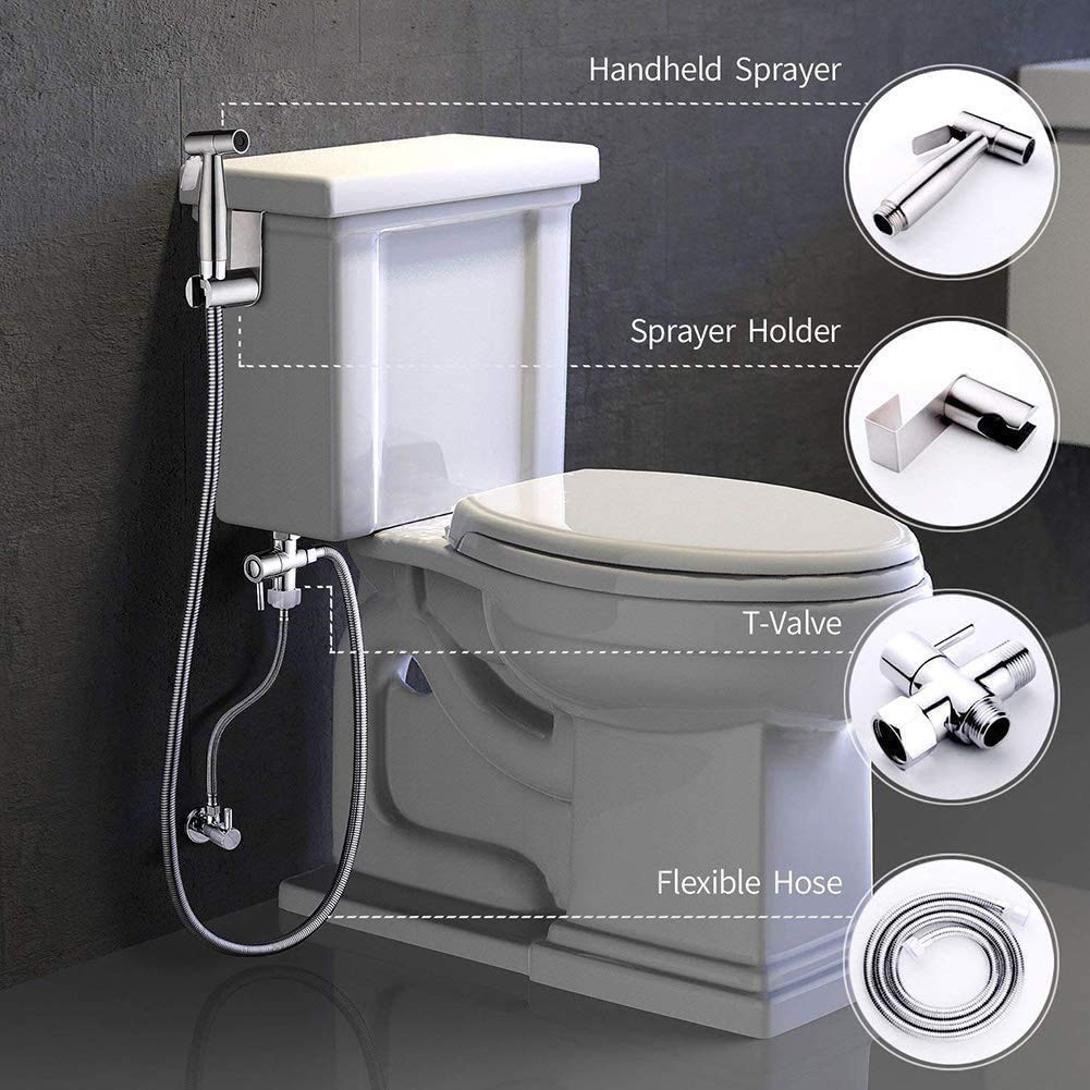 OOCOME Bidet Handheld Sprayer Toilet, Bathroom Bidet for Bidet Faucets WC Toilet with G1/2" T-Valve Stainless Steel Shower Head Bidet Sprayer Shower Spray for Bathroom, Toilet & Pets
