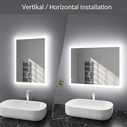 Bathroom mirror with lighting 50x70 cm LED mirror bathroom with touch switch fog-free bathroom mirror dimmable illuminated cool white warm white horizontal vertical IP44 energy-saving (20 x 28 inches)