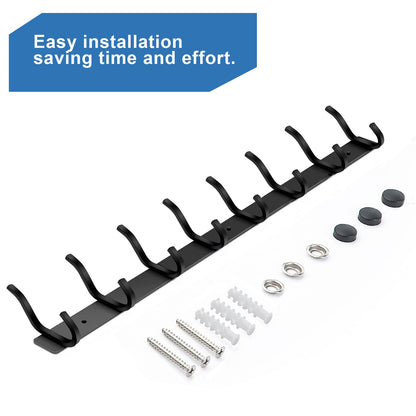 MEIJO stainless steel coat hooks, hook rail coat hooks wall with 8 hooks, coat rack wall coat rack for bedroom bathroom kitchen (Black, 8 hooks 2 pieces)