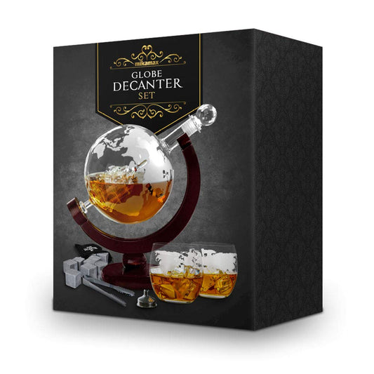 MikaMax Whiskey Decanter Globe Set - Whisky Globe Decanter Set, Including Whiskey Glasses and Whiskey Stones - Whiskey Gift Set, Gifts for Men