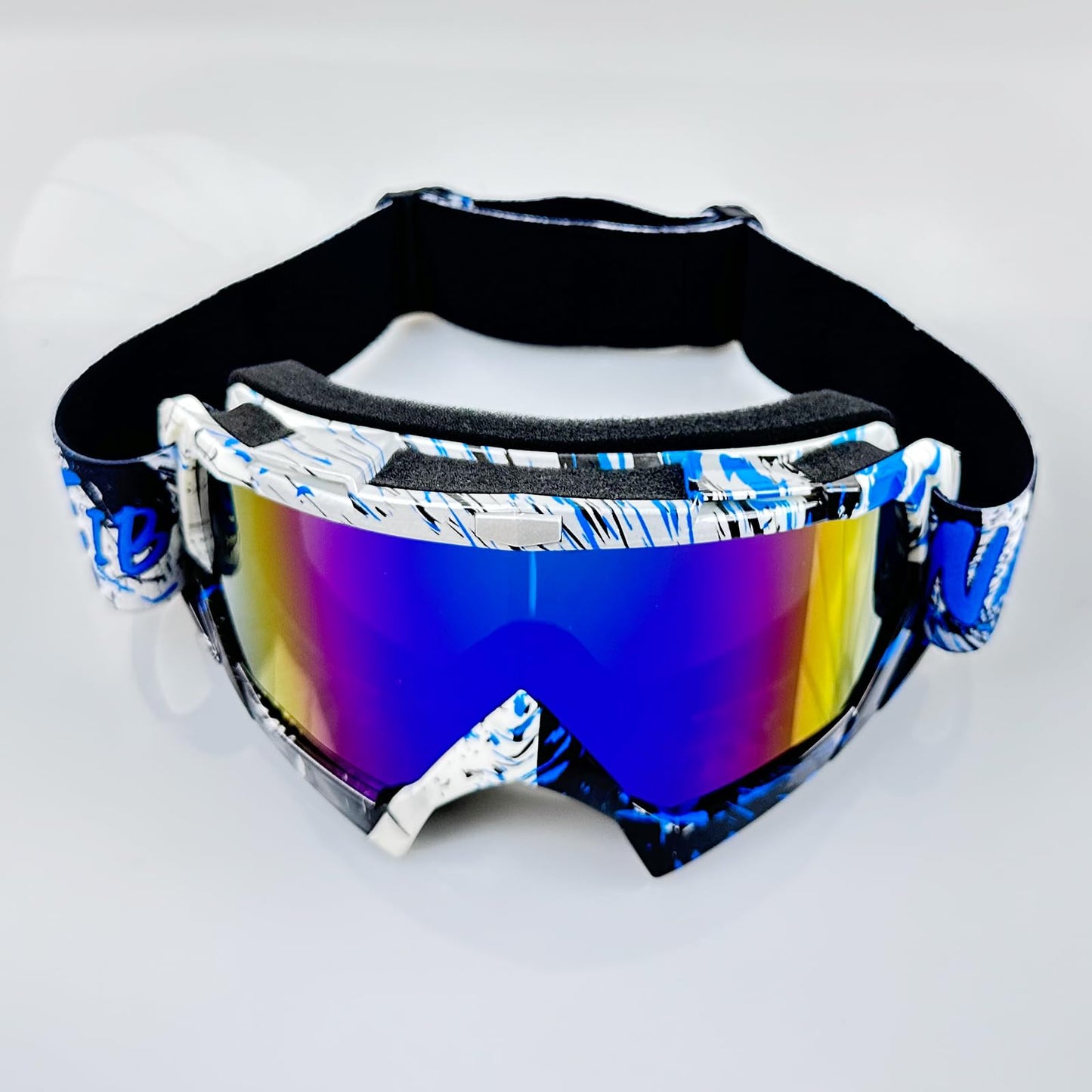 4-FQ Motocross Goggles, Motorcycle Goggles, High-Quality Off Road Racing Goggles, Anti-Fog UV Protective Goggles Sports Goggles for ATV Dirt Bike, Adjustable Goggles for Glasses Wearers (Graffiti Blue)