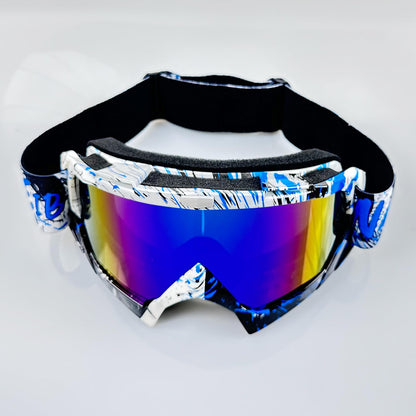 4-FQ Motocross Goggles, Motorcycle Goggles, High-Quality Off Road Racing Goggles, Anti-Fog UV Protective Goggles Sports Goggles for ATV Dirt Bike, Adjustable Goggles for Glasses Wearers (Graffiti Blue)