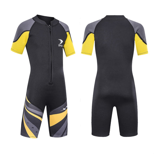 ZCCO Kids Neoprene Wetsuit, 2.5mm Neoprene Thermal Swimsuit, Neoprene Front Zipper Diving Suits for Surfing, Swimming, Diving, keeping warm for water sports, Black XS