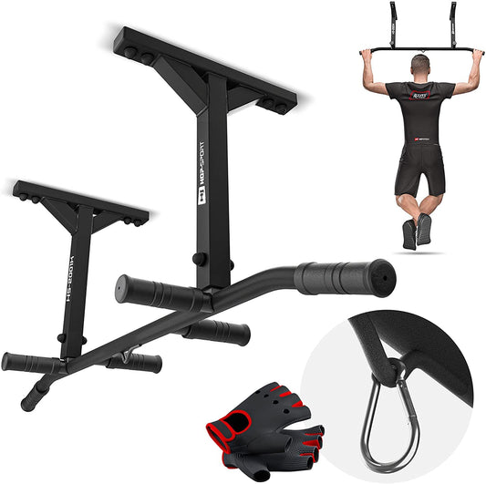 Hop-Sport Multigrip Chin-Up Bar for Ceiling Mounting HS-2001K - Professional Fitness Pull Up Bar with 6 non-slip grips and attachment for punching bag or TRX.