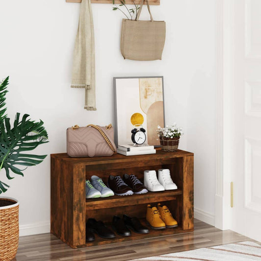 FIRBNUS shoe rack smoked oak 75x35x45 cm wood composite shoe organizer shoe storage shoe cabinet wood shoe rack wood cabinet for entryway hallway ample storage practical & elegant