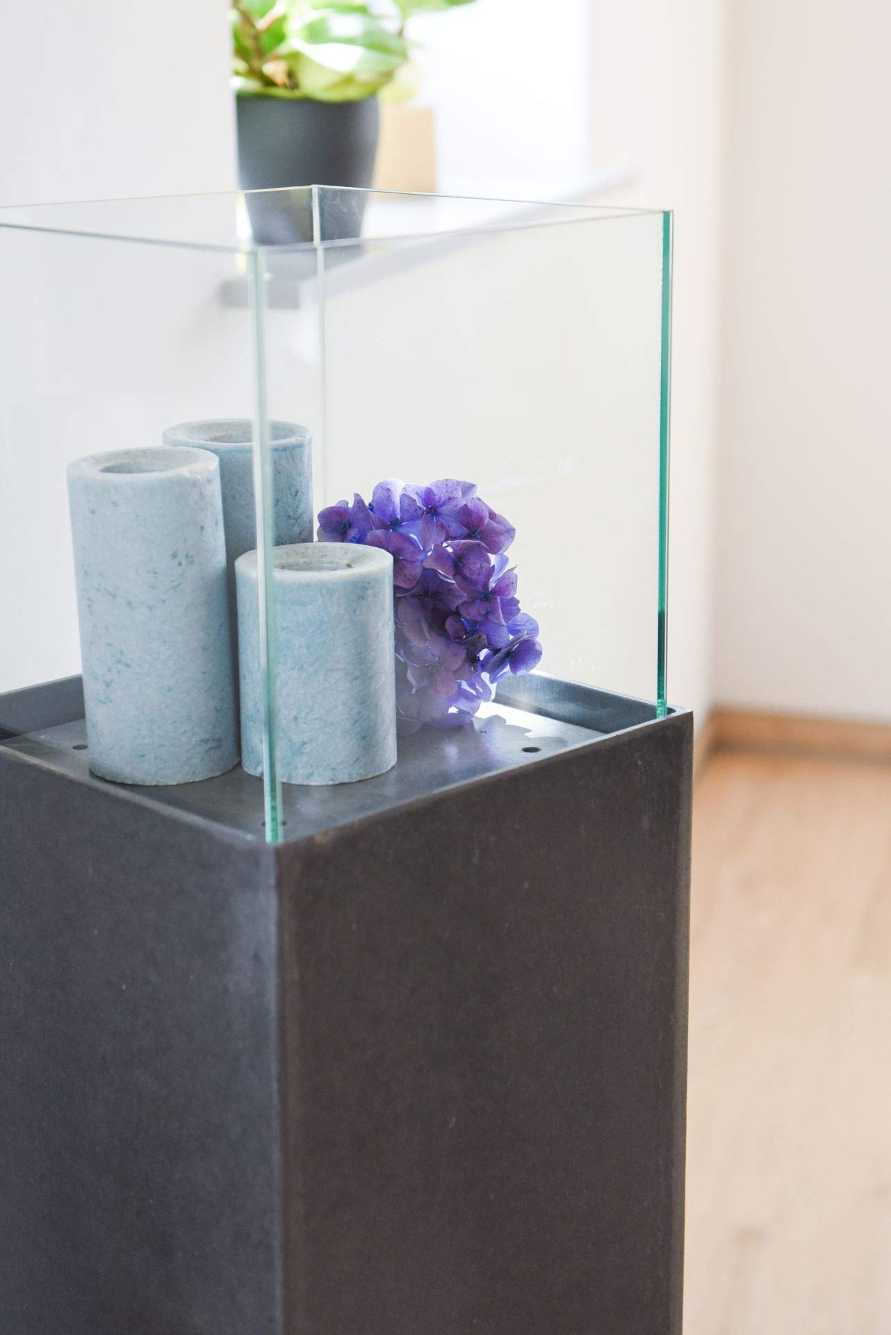 VIVANNO Windlight Column 100 cm Candle Holder in Concrete Look Anthracite, Decorative Lantern with Glass Insert