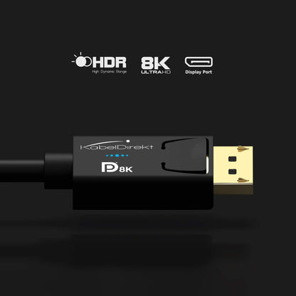 KabelDirekt - 8K DisplayPort Cable & DP Cable, with special A.I.S. shielding & official VESA certification - 2m (for DP 1.4 Gaming PC/Laptop/Graphics Card/Monitor with 4K@120Hz, 144Hz/165Hz/240Hz).