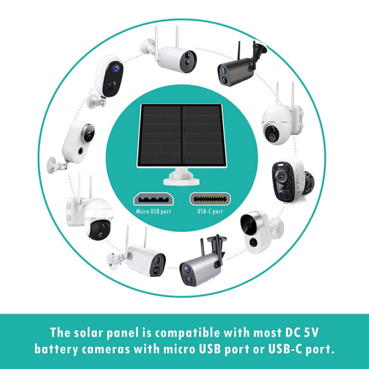 Solar panel for surveillance camera, 5W solar module for outdoor battery camera, solar panel with 9.8ft cable, adjustable wall mount, IP65 waterproof, 2 pack