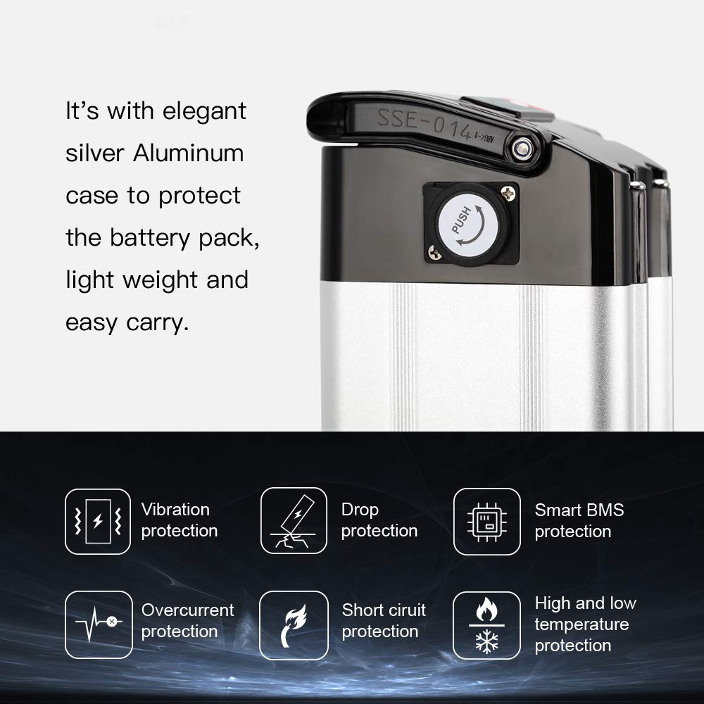 SEASON E-Bike Pedelec Battery Silverfish 36V 10.4Ah 385Wh, compatible with 36V 250W/350W/500W motors, for MiFa Rex Prophete Aldi Bike, compatible with Phylion/XH370-10J, Zhenlong/ZL1010-F.