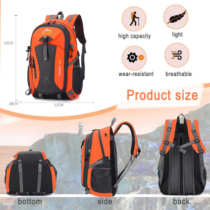 Nircho Backpack Men Women 40L Waterproof Backpack Lightweight Large Travel Backpack, Outdoor Backpack with Reflective Stripes for Hiking, Cycling, Climbing, Mountaineering, and Traveling Sports (Orange)