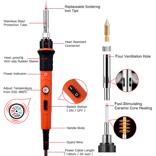 Pyrography soldering iron set, pyrography tool set with adjustable temperature 220~480 ℃ for wood, leather, burning pen DIY art gift set with color pencils, leather engraving, welding, wood carving pyrography.
