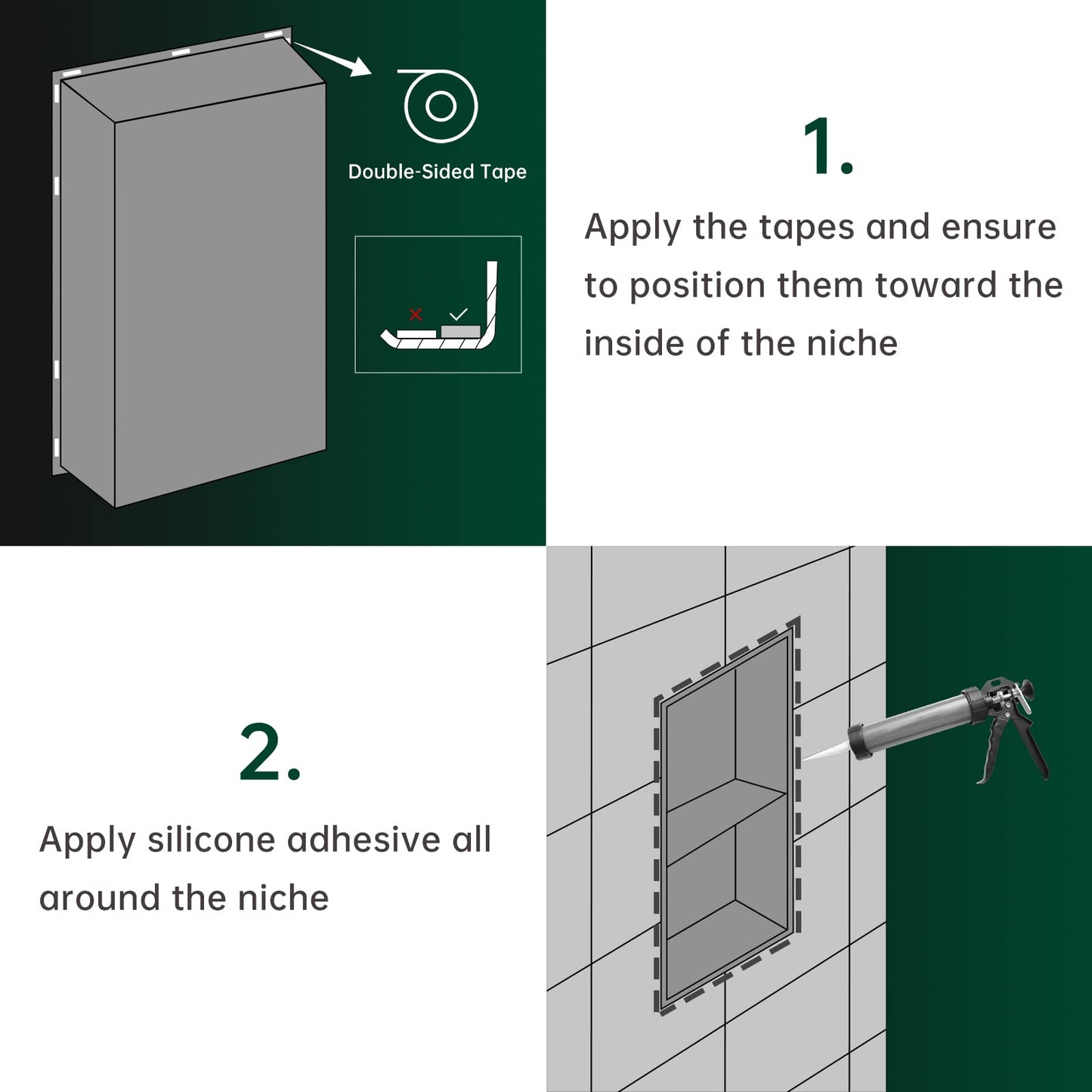 APPASO Stainless Steel Shower Niche, Double Shower Shelf, Bathroom Storage for Soap Bottles Toiletries, Recessed Shower Niche 60 * 30 * 10cm, Brushed.