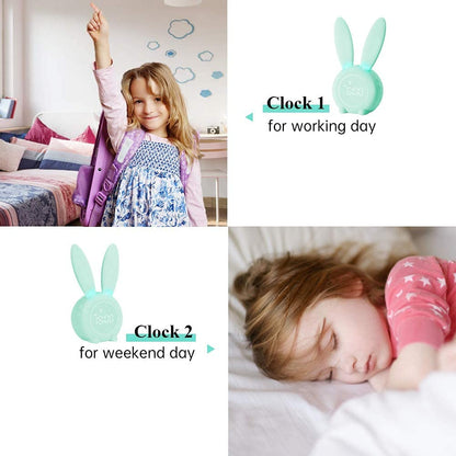 YONGYAO Kids Light Alarm Clock with Night Light, Cute Rabbit Children's Alarm Clock, 2 Alarms, Snooze and Timer, Adjustable Volume, Alarm Clock for Girls Boys
