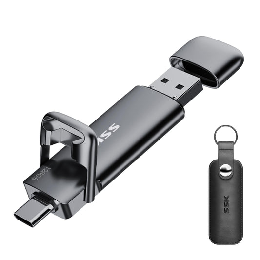 SSK USB C External SSD 128GB, with up to 550 MB/s Extremely fast USB stick, Dual-USB Type C + USBA USB3.2 Gen2 memory stick for Android phone, laptop, tablet, Mac.
