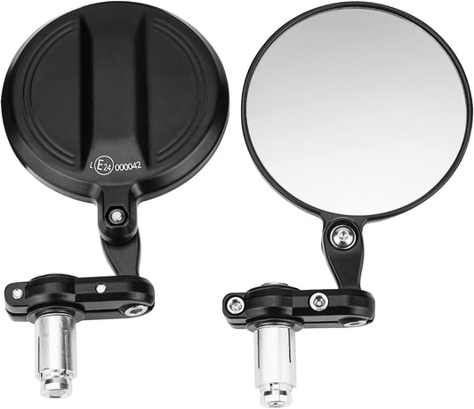 KEMIMOTO CNC Motorcycle Mirrors, E24 Certified, 360° Rotatable, Round Handlebar End Mirrors, Compatible with Scooter, Roller- Sturdy Aluminum Alloy