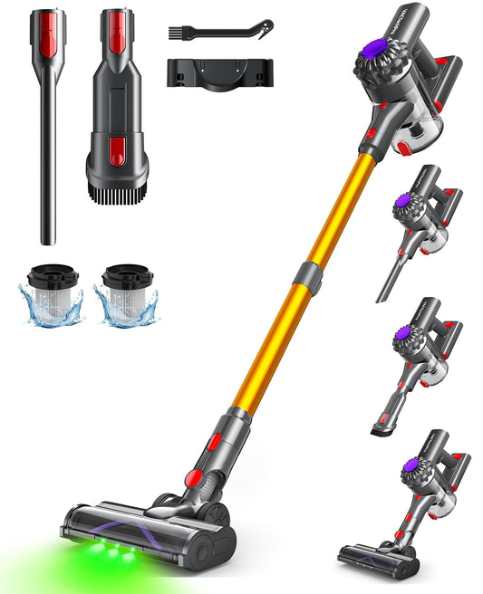 VACTechPro V15 Cordless Battery Vacuum, 35KPa Wireless Vacuum with Removable Battery, up to 35min Runtime, 6 in 1 Battery Vacuum for Hardwood Floors Carpet & Gold