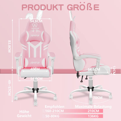 JOYFLY Pink Gaming Chair with High Back Office Chair PU Leather Gaming Seat with Lumbar Support for Girls PC Chair Ergonomic Gaming Chair, Headrest Lumbar Support (Pink)