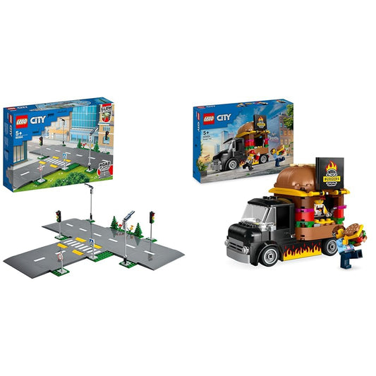 LEGO City Intersection with Traffic Lights, set with glow-in-the-dark bricks 60304 & City Burger Truck, set with toy car for 5-year-old children.