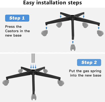 Office chair base, 5-star base with support, black pentagonal metal frame, swivel chair base, suitable for 11mm x 22mm casters, 50mm gas spring.