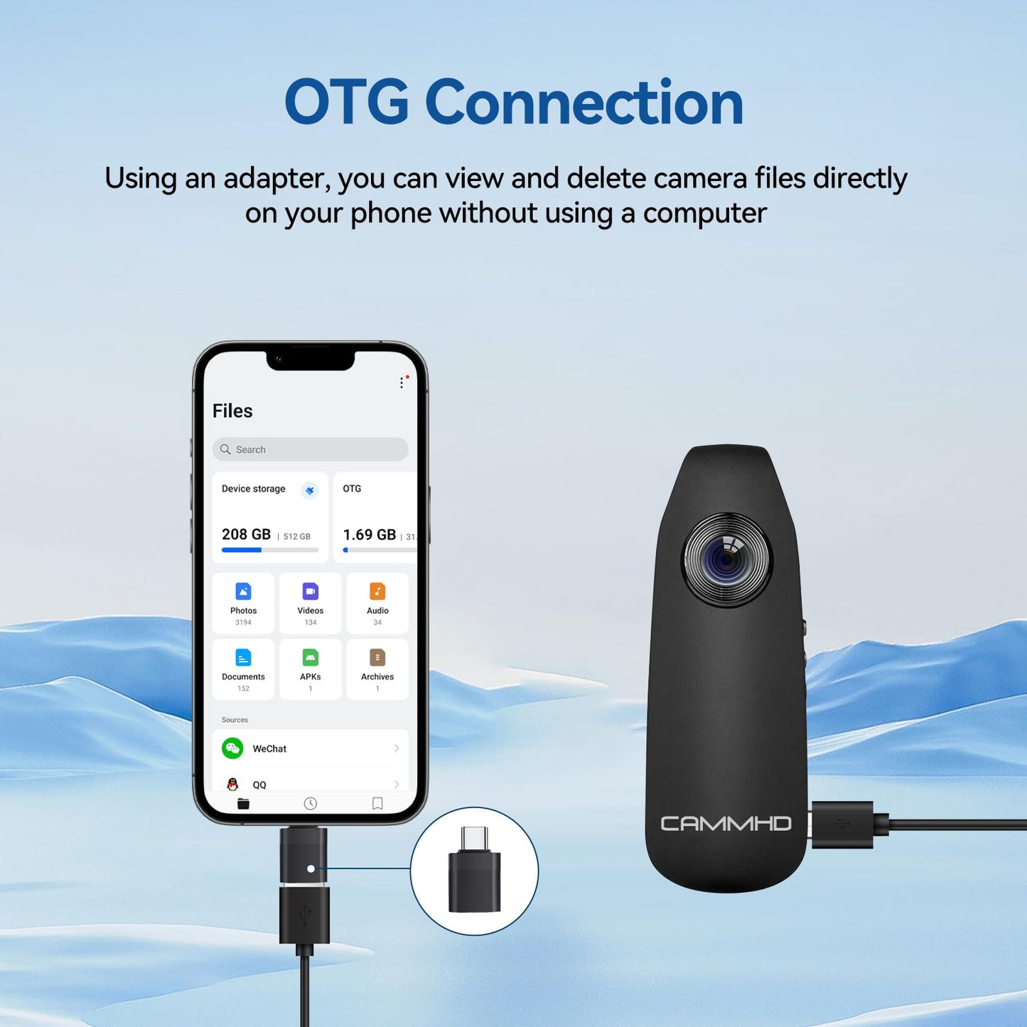 CAMMHD 1080P 64GB Body Camera Full HD Portable Bodycam One-Key Recording Motion Detection, 3-7 Hours Recording, Support OTG Connection (Max Support 512GB)