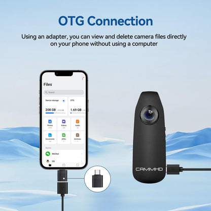 CAMMHD 1080P 64GB Body Camera Full HD Portable Bodycam One-Key Recording Motion Detection, 3-7 Hours Recording, Support OTG Connection (Max Support 512GB)