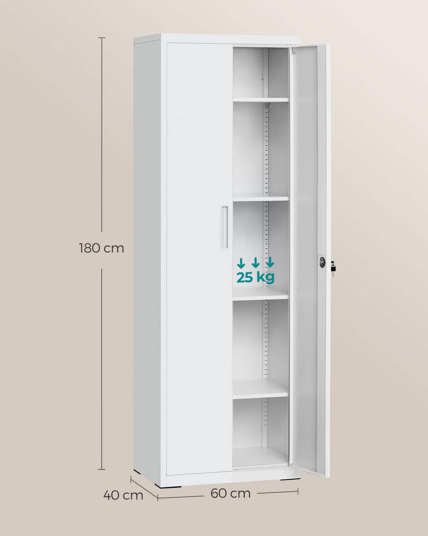 SONGMICS Filing Cabinet, Multipurpose Cabinet, Steel Storage Cabinet, 5 Levels, Double Doors, Lock, Tool Cabinet, Adjustable Shelves, Garage, Office, Living Room, Gray OMC014G01