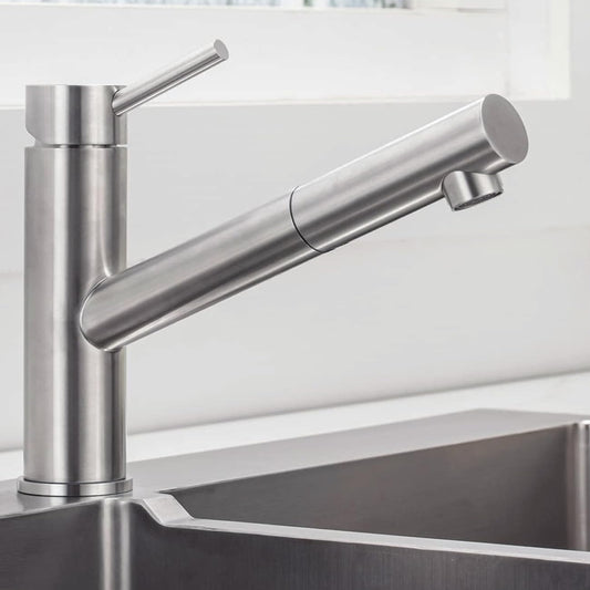 ONCE Kitchen Faucet Pull-Out Sink Mixer Tap in Brushed Stainless Steel, Kitchen Faucet with 150° Swivel, High Pressure Sink Mixer for Kitchen, Matte