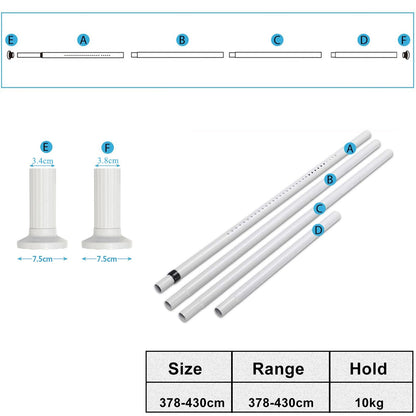 Telescopic pole without drilling, 378-430cm extendable stainless steel shower curtain rod for large windows/shower room (White-1, 378-430cm)
