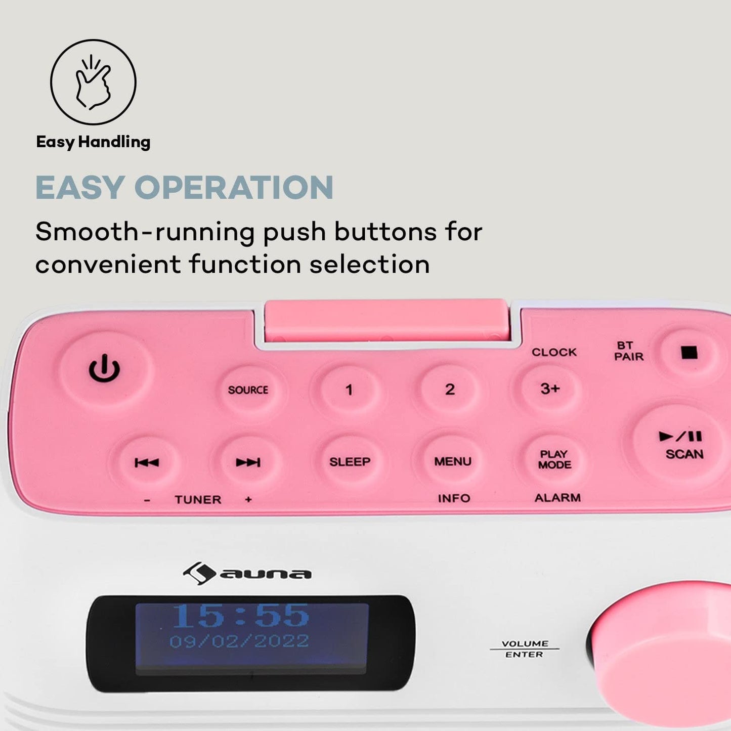 Auna Splash Shower Radio, DAB Radio, BT DAB+/FM IPX4, DAB+ Radio with USB port, headphone jack USB-C battery, digital radio, white-pink