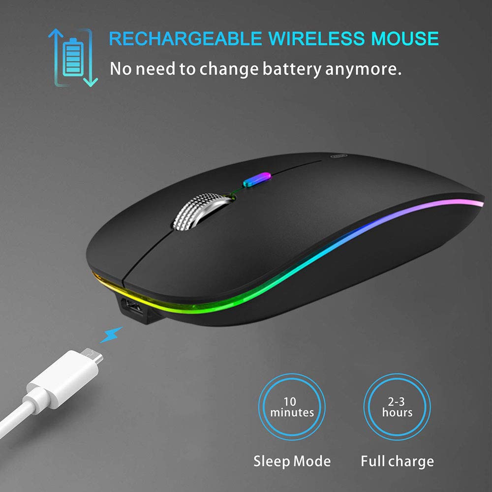 Uiosmuph Bluetooth Mouse Wireless, LED Wireless Mouse rechargeable Quiet 2.4GHz Wireless Optical Mouse with USB Nano Receiver for PC/Tablet/Laptop Computer (matte black)