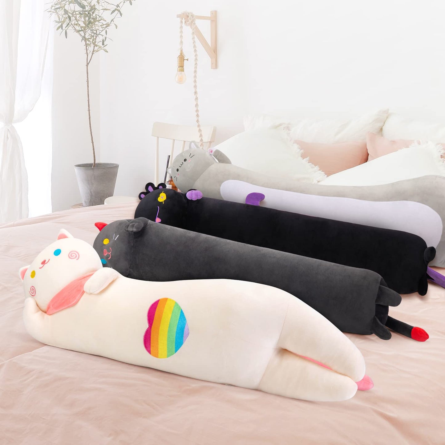 Mewaii Axolotl plush toy in black color, 110cm long. Made of soft fabric, great as a stuffed animal or cuddly pillow gift.