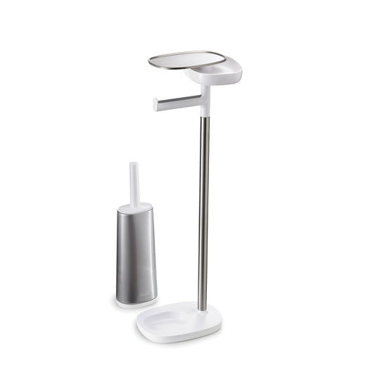 Joseph Joseph Easy Store - toilet paper holder and stand with flexible toilet brush, bathroom storage solution, made of stainless steel.