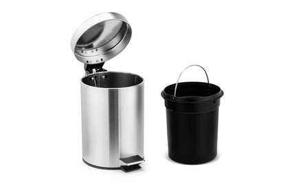 Linsar - Trash can - Stainless steel mini bathroom trash can with lowering mechanism, Silent toilet hygiene trash can with lid, Small toilet cosmetic trash can with swing lid (Steel)