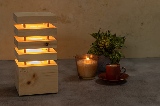 LED lamp 12.5 x 12.5 x 26 cm - Wooden bedroom lamp - Handcrafted in Austria